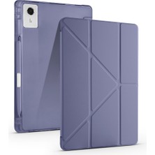 HTstore Lenovo Idea Tab Plus 12.1 Kılıf Zore Tri Folding Kalem Bölmeli Standlı Kılıf-Mor
