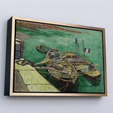 Uslucan Alışveriş Ahşap Çerçeveli Vincent Van Gogh - Kum Mavnalarını Boşaltan Adamlarla Rıhtım TABLO-7185