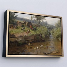 Uslucan Alışveriş Ahşap Çerçeveli Carl Jutz - Ördek Ailesi TABLOSU-7072