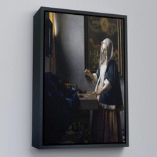 Uslucan Alışveriş Ahşap Çerçeveli Johannes Vermeer - Teraziyi Tutan Kadın Tablosu - A Woman Holding A BALANCE-7500
