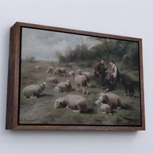 Uslucan Alışveriş Ahşap Çerçeveli Cornelis Van Leemputten Schaferpaar Mit Herde Tablosu