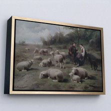 Uslucan Alışveriş Ahşap Çerçeveli Cornelis Van Leemputten Schaferpaar Mit Herde Tablosu
