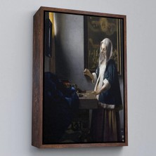 Uslucan Alışveriş Ahşap Çerçeveli Johannes Vermeer - Teraziyi Tutan Kadın Tablosu - A Woman Holding A BALANCE-7500