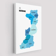 Uslucan Alışveriş Edirne Ili ve Ilçeler Haritası Dekoratif Kanvas Tablo 1329