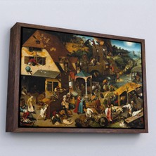 Uslucan Alışveriş Ahşap Çerçeveli Yaşlı Pieter Brueghel - Hollanda Atasözleri Mavi Pelerin TABLO-7267