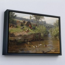 Uslucan Alışveriş Ahşap Çerçeveli Carl Jutz - Ördek Ailesi TABLOSU-7072