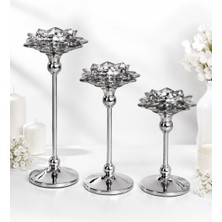 YNSK Chacha Home 3'lü Metal Ayaklı Lotus Kristal Cam Şamdan Mumluk Seti (29 cm - 24 cm - 19 Cm) - Dekoratif Nilüfer Çiçeği Mum Standı