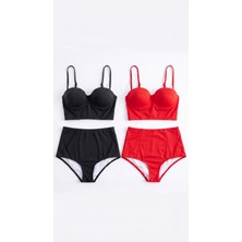 Zi 2 Renk 1 Paket Siyah -Kırmızı 2 Takım Yüksek Bel Bikini Takımı