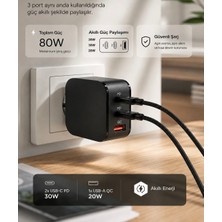Kens Teknoloji 80W Hızlı Şarj Adaptörü Usb-C ve Usb-A Girişili Hızlı Şarj Cihazı (Şarj Kablosuz)