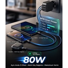 Kens Teknoloji 80W  3 Girişli Type-C Kablolu Usb-C ve Usb-A Girişli Hızlı Şarj Aleti
