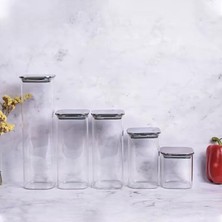 2'li Vakum Kapaklı Borosilikat Cam Saklama Kabı Seti – Mini Boy, Hava Geçirmez, Gıda Saklama Için Ideal-Baharat,kahve,şeker-Mini Baharatlık (Metal Kare, 300 Ml)