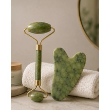 Jade Roller ve Gua Sha Taşı Yüz Bakım Masaj Seti