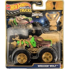 Hot Wheels JDV96 Monster Trucks Big Foot Trophy Şampi̇yonlari Tekli̇ Araba - Wreckin Wolf JMV65-JDV9