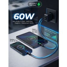 Kens Teknoloji 60W Hızlı Şarj Aleti Type-C Kablolu Çift Portlu Usb-C Hızlı Şarj Cihazı