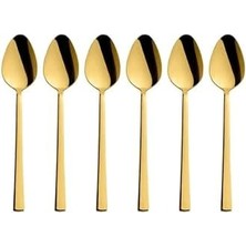 Parlak Gold Tatlı Kaşığı Seti, Kahvaltı Kaşık Seti, Paslanmaz Çelik, 6 Adet