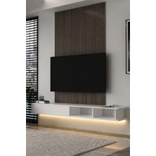Dekortis Home Dekor 180DHDXTDALB Mono LED Işıklı Duvara Monte Tv Sehpası Beyaz