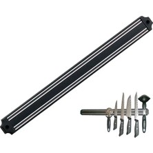 Mıknatıslı Bıçak Tutucu Stand - 38 cm - Siyah - Paslanmaz Çelik - Mutfak Düzeni - Güvenli B�