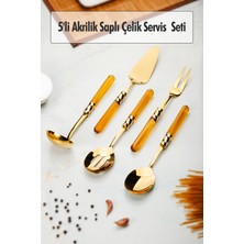 5 Parça Gold Servis Seti & Servis Sunum Seti Amber ( Kepçe / Kevgir / Sıpatula / Çatal / Kaşık