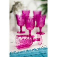 Akrilik Pembe 6'lı Kadeh & Su Meşrubat Kahve Yanı Bardağı 450 ml ( Cam Değildir )