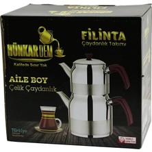 Artisan Cappadocia Filinta Aile Boy Çelik Çaydanlık Seti Çift Kapaklı Renkli Bakalit Kulp Üst Demlik: 1.5lt - Alt Suluk: 3lt Kendinden Süzgeçli (5639)