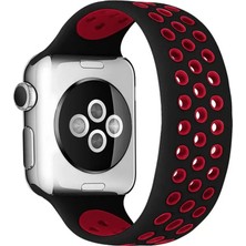 Apple Watch 38MM Ayarlı Delikli Silikon Kordon - Siyah-Kırmızı