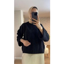 RFK Butik Kadın Sarmal Örgülü Siyah Triko Kazak - Siyah