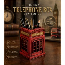 Dekoratif Metal Londra Telephone Box Kalemlik | El Yapımı Retro Masaüstü Organizer