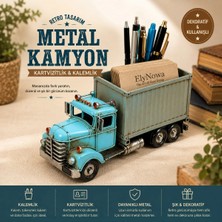 Dekoratif Metal Kamyon Kalemlik & Kartvizitlik | El Yapımı Retro Masaüstü Organizer