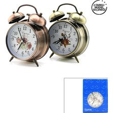 Artisan Cappadocia Twın Bell Alarm Clock Yuvarlak Masa Çalar Saat Metal Kasa Eskitme Desenli Pilli - Işıklı Çap: 10CM Bgc-52 Herhangi Bir Renk Gönderilir (5639)