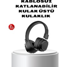 Kablosuz Kulak Üstü Bluetooth Kulaklık Güçlü Bas ve Katlanabilir Tasarım