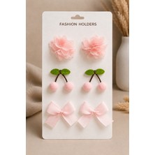 Laria Pembe Kirazlı Çiçek ve Fiyonklu 6'lı Bebek Çocuk Toka Set