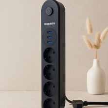 Termal Korumalı Anahtarlı 4'lü Uzatma Kablosu 3 USB 2 M