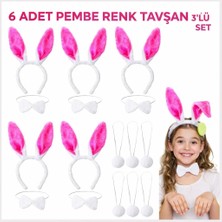 Şeker Pembesi Tavşan Sahne Seti 6'lı Set Taç Papyon Kuyruk
