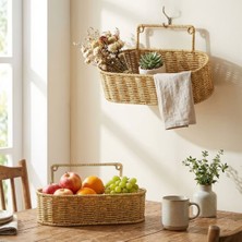 Artisan Cappadocia 2’li Duvar Askılı Plastik Rattan Organizer – Oval Hasır Görünümlü Mutfak Raf Sepeti, Banyo ve Ev Içi Düzenleme Ünitesi (5639)