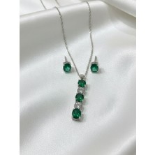 Seyn Accessory Kadın Kararmaz Zümrüt Yeşili Taşlı Pırlanta Işçilikli Kolye Küpe Seti