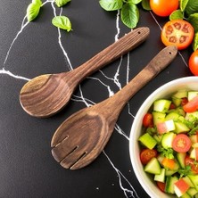 Doğal Ahşap 6 Parça Mutfak Gereçleri Seti | Yemek Pişirme ve Servis Seti | Kaşık, Spatula, Kevgir, Salata Servis Kaşığı | Sağlıklı, Dayanıklı ve Şık Tasarım