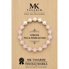 Mk Tasarım Gerçek Inci Gerçek Pembe Kuvars Bileklik MK.7000.837- Rahatlık-Dinginlik-Enerji- Stres Bilekliği