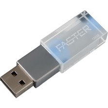 Faster 128 GB Mimi Serisi USB 3.0 Yüksek Hızlı Mavi Işıklı Metal Flash Bellek