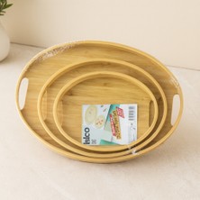 Oval Bambu Ahşap Tepsi Seti 3'lü (20X29, 26X36, 31X45 Cm)