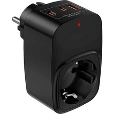 Tekli Yüksek Voltaj Korumalı Duvar Prizi 2x Type-C 1x USB Çıkışlı Priz Grup Priz Çoğaltıc�