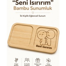 Fly Life Bambu İki Bölmeli Kahve Sunum Tepsisi, Seni Isırırım Yazılı Bardak Altlığı