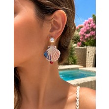 Haki Store Inci Detaylı Pembe Deniz Kabuğu Sallantılı Yazlık Kadın Küpe