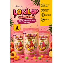 Lokilop Karnaval 3 Adet x 90G Jelatinsiz Glikozsuz Glutensiz Vegan Ekşi Tatlı Yumuşak Şekerleme