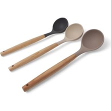 Bambu Saplı Silikon Kepçe, Bambu Uzun Silikon Çorba ve Sos Kepçesi 27CM 3 Renk Seçenekli (Taba)