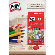 ArtMaster 12 Li Jumbo Kuru Boya Kalemi Üçgen 1 Paket Pritt Kalın 12 Renk Jumbo Kuruboya Tam Boy Renkli Kalem Karton Kutu Kalemtraş