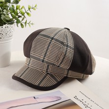 YYB Fransız Stil Beret Şapka  Pied De Poule Sonbahar Kış Şapkası  3 Renk