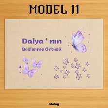 Atatuğ Hediyelik Kişiye Özel Mor Kelebek ve Çiçek Tasarımlı Keten Beslenme Örtüsü (28X40 Cm)