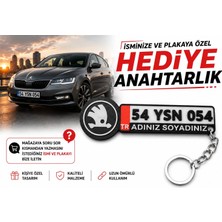 YSN Sounds Skoda Logolu ve Plakalı Anahtarlık , Kişiye Özel - Hediyelik Skoda Araç Plaka Anahtarlık - Plakalık Şeklinde Skoda Anahtarlık