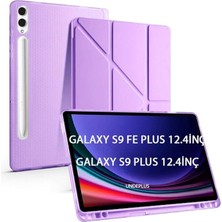 Misda Store Samsung Galaxy Tab S9 Fe PLUS/S10 Plus ile Uyumlu Kılıf Kalem Bölmeli Trifolding Case X610 X616 X820 X826 X828 Lila