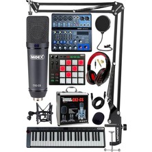 Misda Store Ekipmanları Midi Live Paket-6 Ses Kartlı Mikser Midi Klavye Cx2 Mikrofon Kulaklık Pad Controller